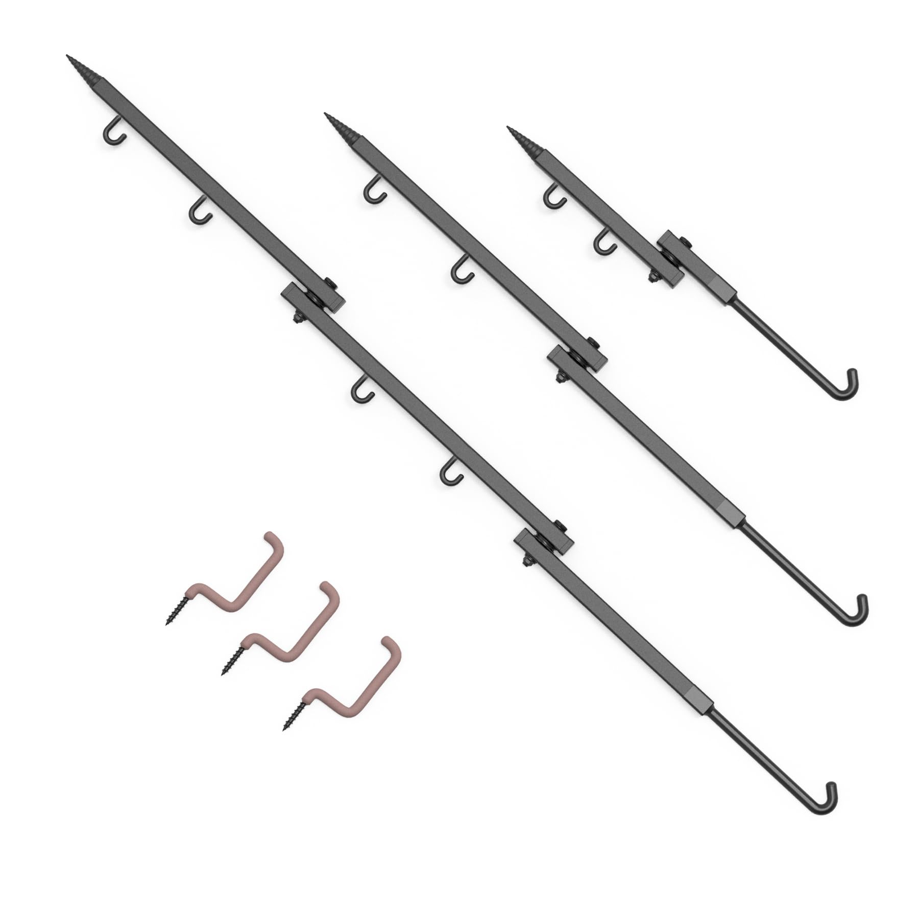 KNINE OUTDOORS Bow Hangers for Tree Hunting - 3 Pack Tree Stand Accessories, Adjustable 13”, 23”, 34”, Gear Holder with 4 Hooks, with 3 Bow & Gear Accessory Hook Holders, Tool-Free Installation