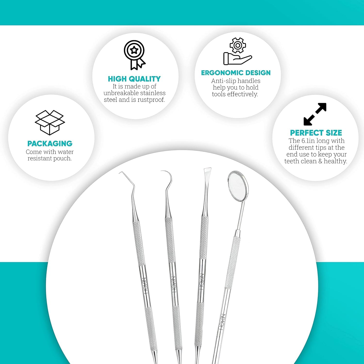 Dental Tools HOKIN Plaque Remover Teeth Cleaning Tool 4 Pcs Dental Care Kit Tooth Filling Repair Set Stainless Steel Dental Tools for Men Women Kids and Pet Care