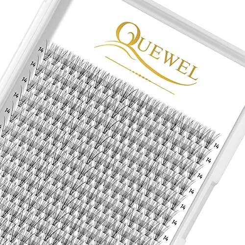 QUEWEL Cluster Lashes 72 Pcs Wide Stem Individual Lashes C/D Curl 8-16mm Length DIY Eyelash Extension False Eyelashes Natural&Mega Styles Soft for Personal Makeup Use at Home (Natural-D-18)