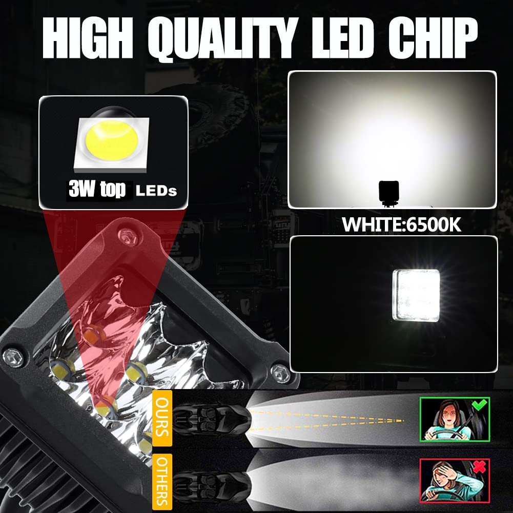 Adzoon Motorcycle Fog Lights, 2'' Inch 27W Spot Mini Cube Work Driving Pod Lights for Offroad Trucks ATV UTV SUV 4x4 Pick Up Car Boat