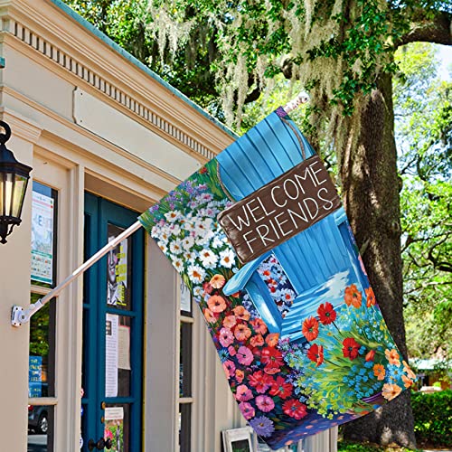 Morigins Welcome Friends Spring Chair Garden Flags Double Sided Summer Floral for Patio Lawn Home Outdoor Decor 28x40 Inch