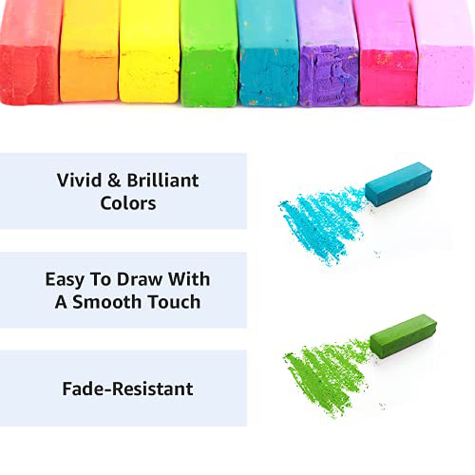 Mungyo Non Toxic Square Chalk, Soft Pastel, 64 Pack, Assorted Colors (B441R078-7003A)