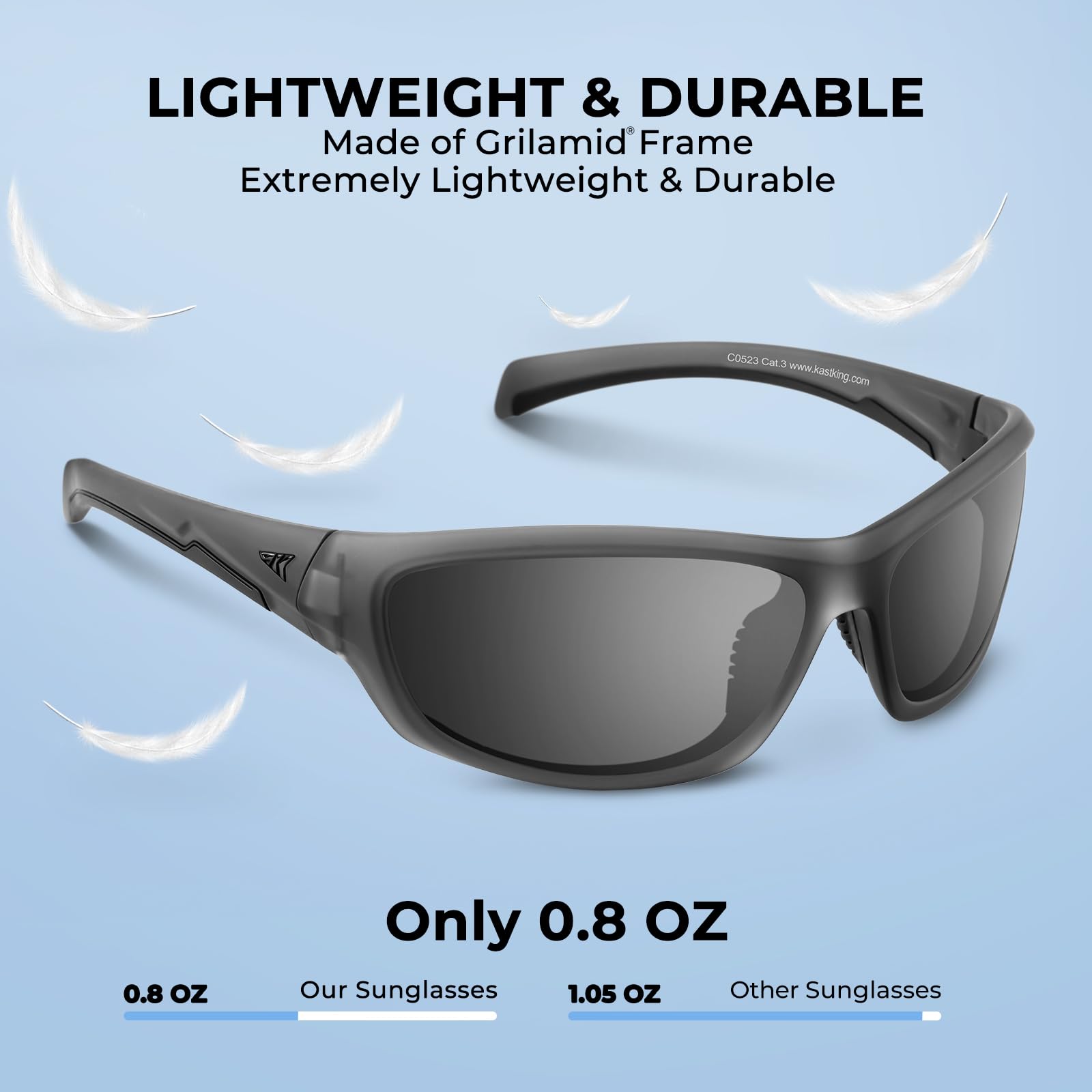 KastKing Hiwassee Polarized Sport Sunglasses for Men and Women, Matte Smoke Crystal Frame,Smoke Lens