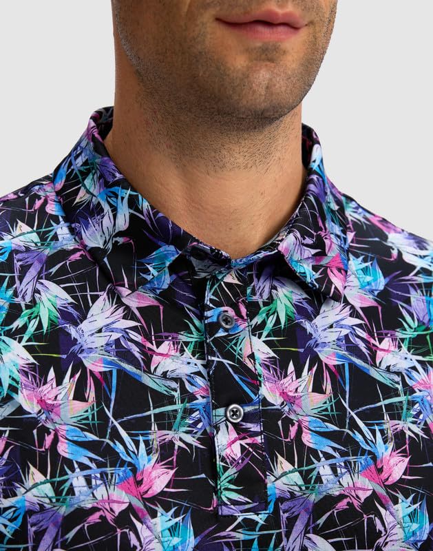 Obla Golf Shirts for Men Dry Fit Short Sleeve Print Stripped Performance Moisture Wicking Collared Golf Polo Shirts(Motley Leaf_S)