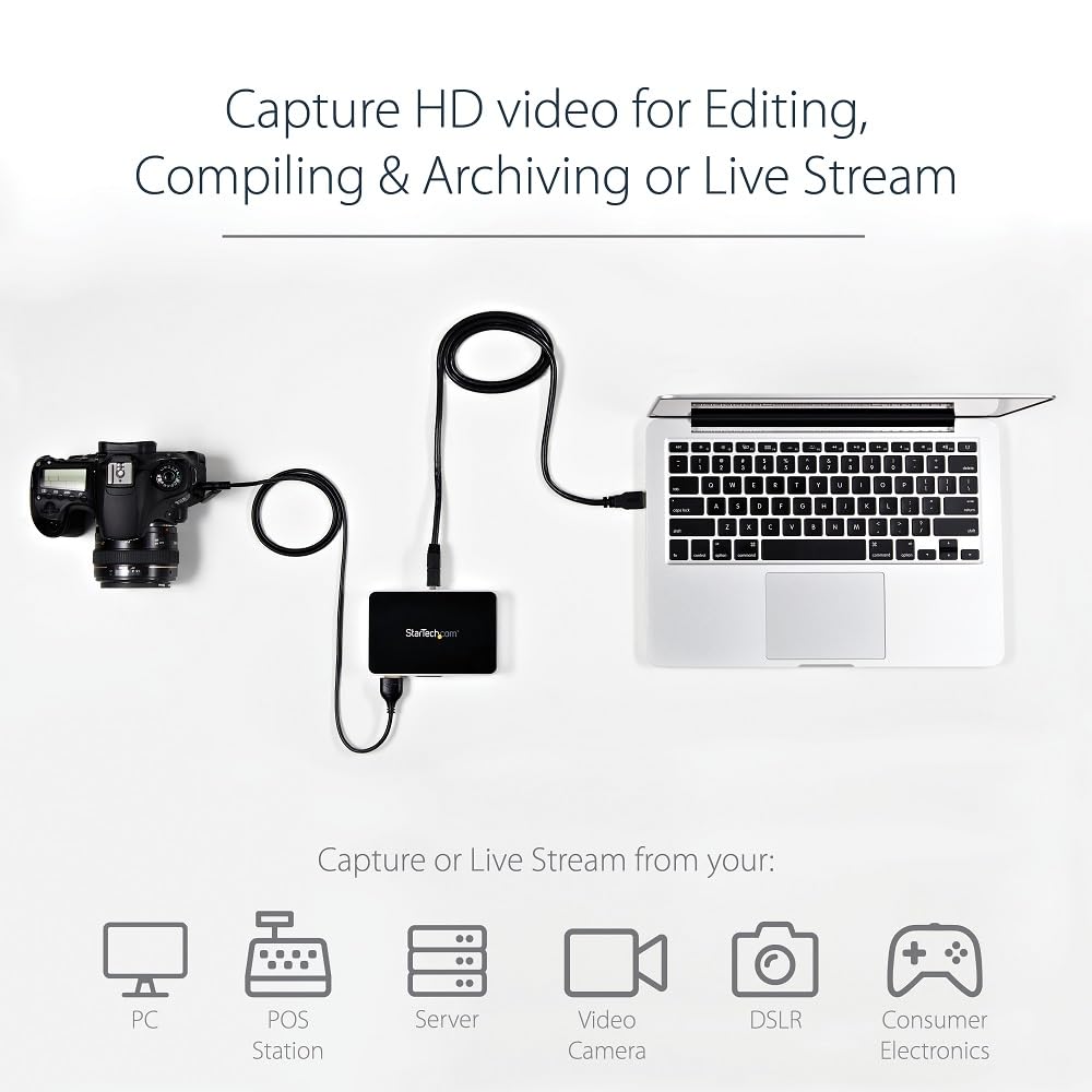 StarTech.com HDMI Video Capture Device - 1080p - 60fps Capture Card - USB Video Recorder - with HDMI DVI VGA, TAA (USB3HDCAP)