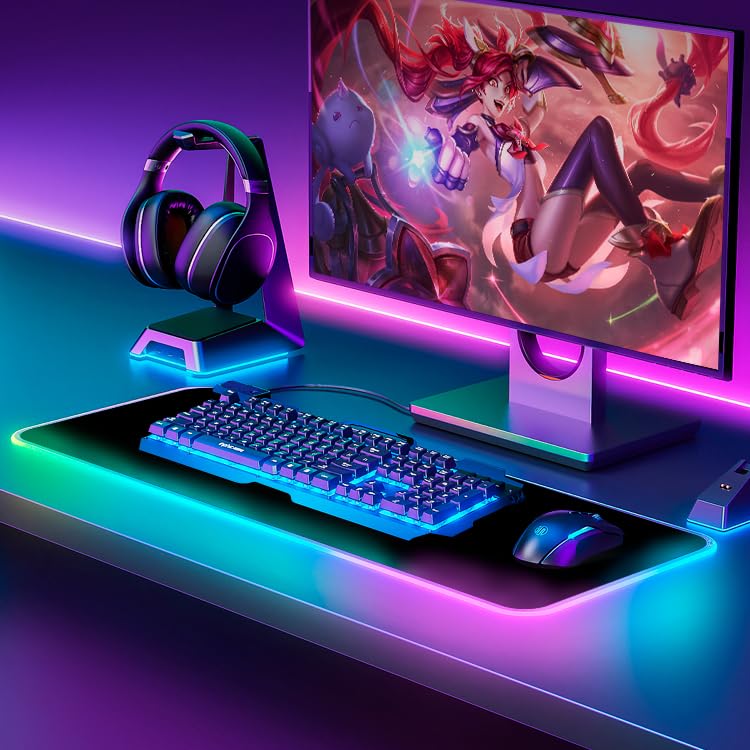ZHLHPER RGB Gaming Mouse Pad,Large Mouse Pad,13 Colors Led Light RGB PC Gaming Desk Mat, Non-Slip Rubber Based with Waterproof Coating Big Mouse Pad 31.5X11.8 in