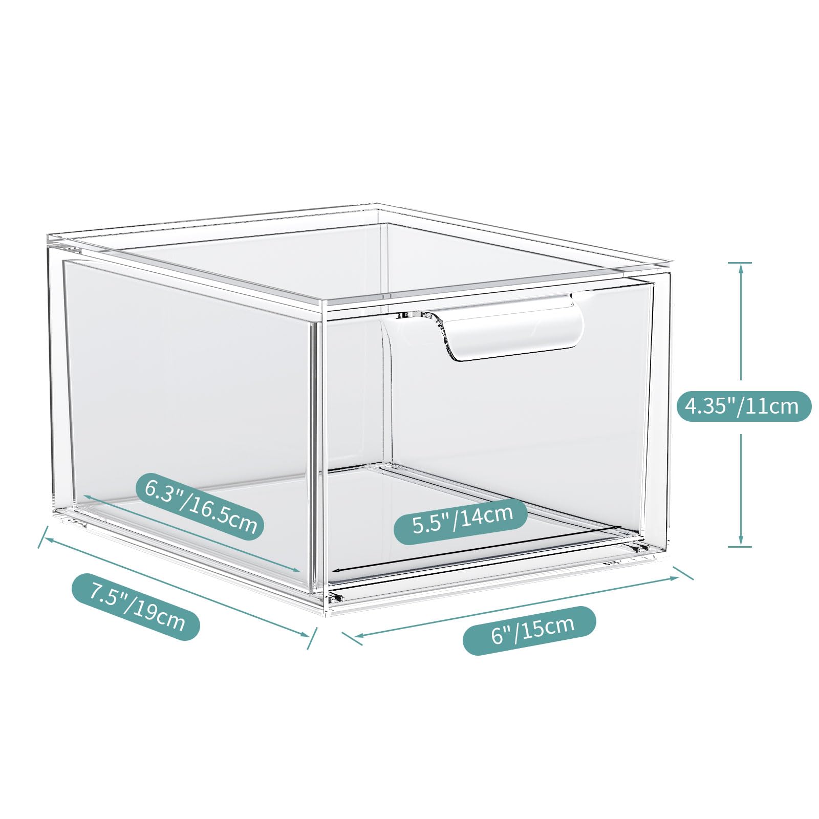 SpaceHacks 2 Pack Stackable Makeup Organizer and Storage, Acrylic Organizers,Clear Plastic Storage Drawer with Handles for Vanity, Undersink, Kitchen Cabinets, Pantry
