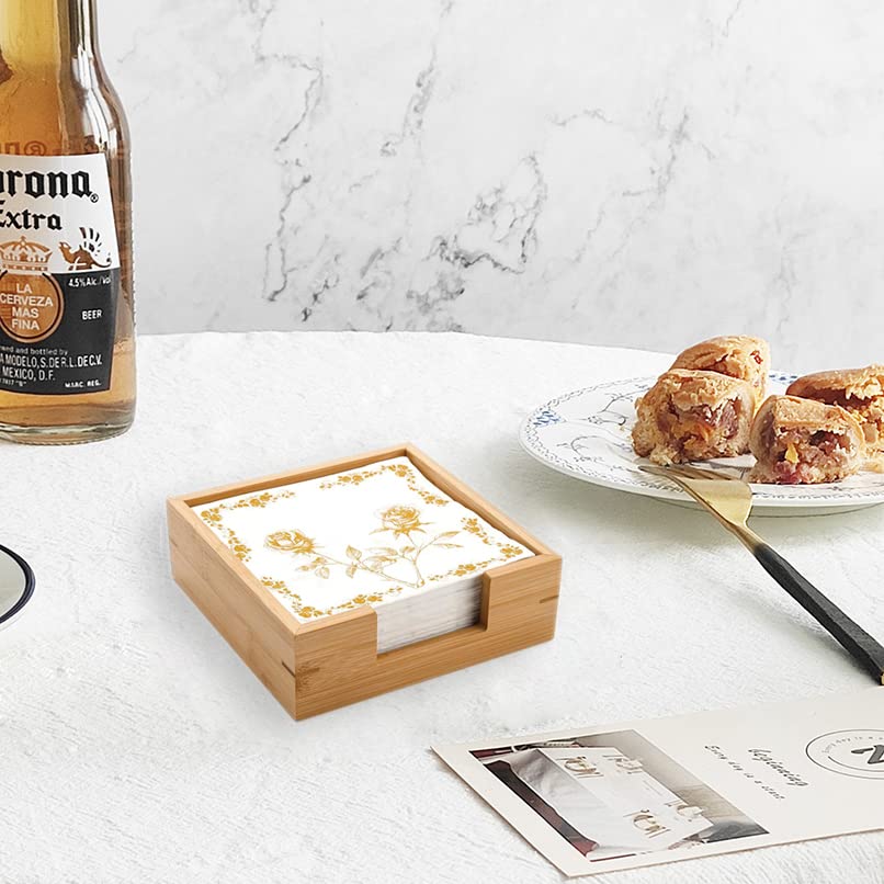 Bamboo Napkin Holder Square, 7.5" x 7.5" x 2.5", Wood Napkin Tray, Wooden Luncheon Napkin Holder for Kitchen Table Countertop