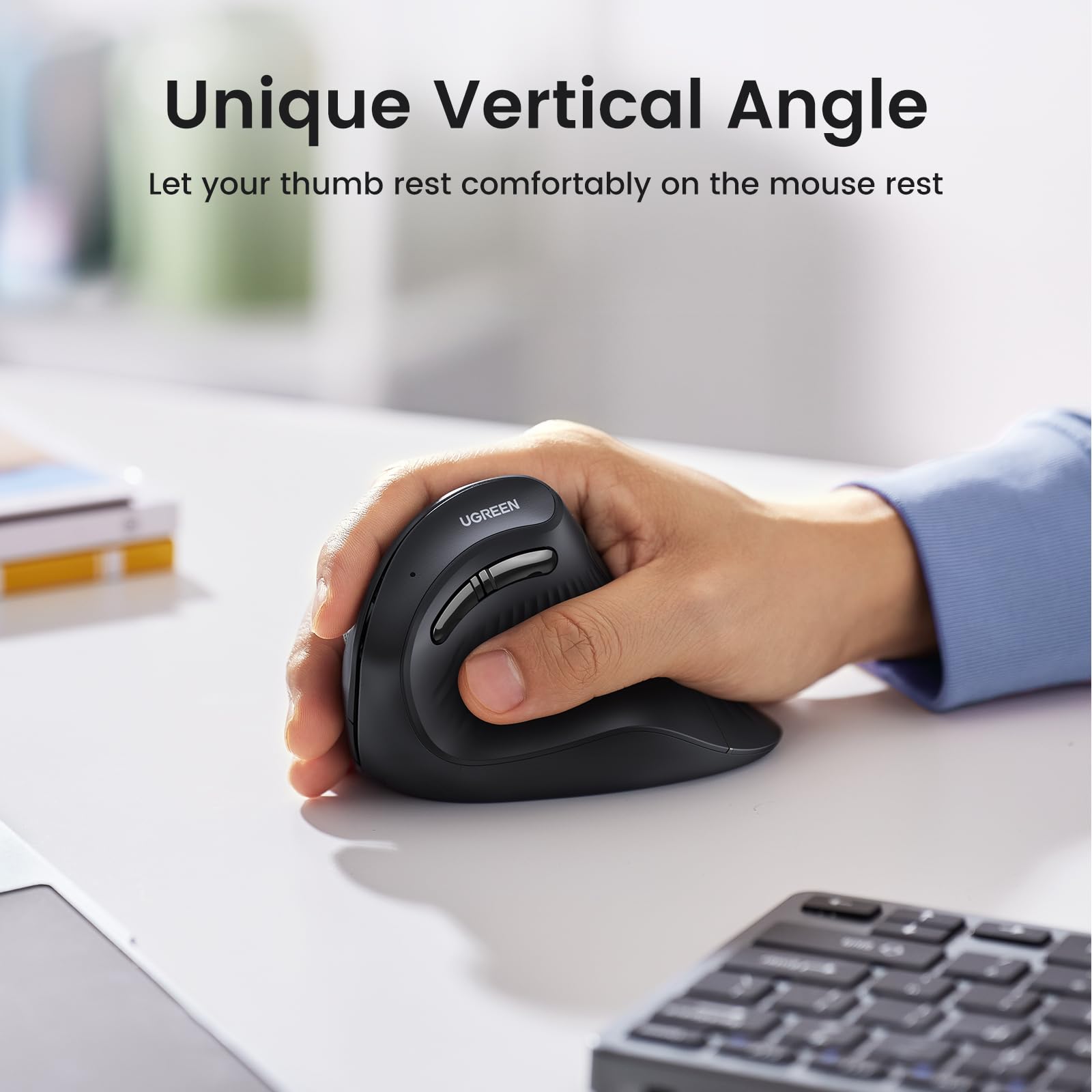UGREEN Vertical Mouse Wireless (Bluetooth 5.0+2.4G) Ergonomic Mouse with 5 Buttons, 1000/1600/2000/4000 DPI, Prevention of Mouse Arm, Vertical Mouse Compatible with PC/Laptop/Tablet, Black