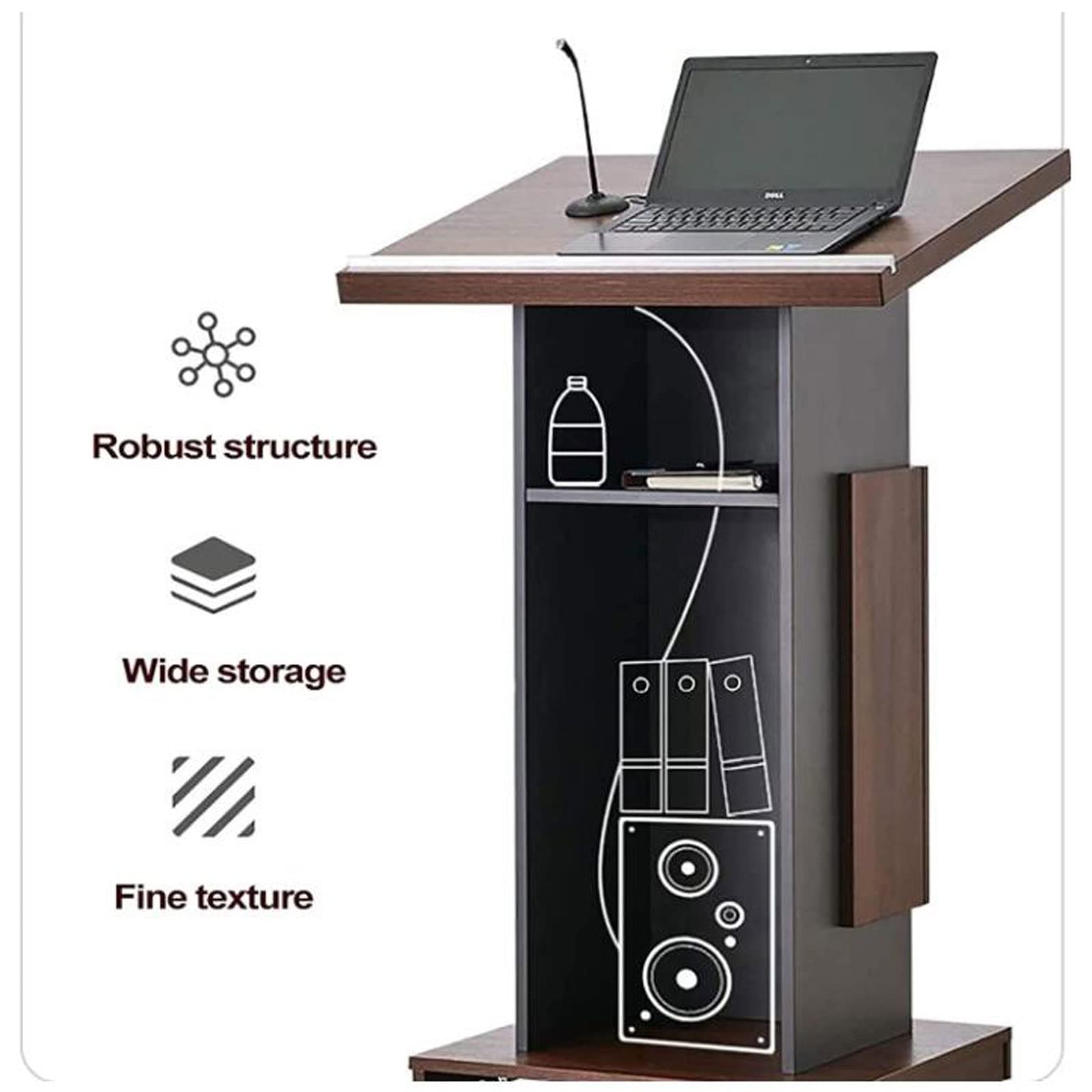 Npeeson Portable Wooden Podium Stand with Locking Wheels and Adjustable Microphone Stand, Office Conference Room Host Mobile Podium Table, Podium Desk for Teacher Auditorium Classroom