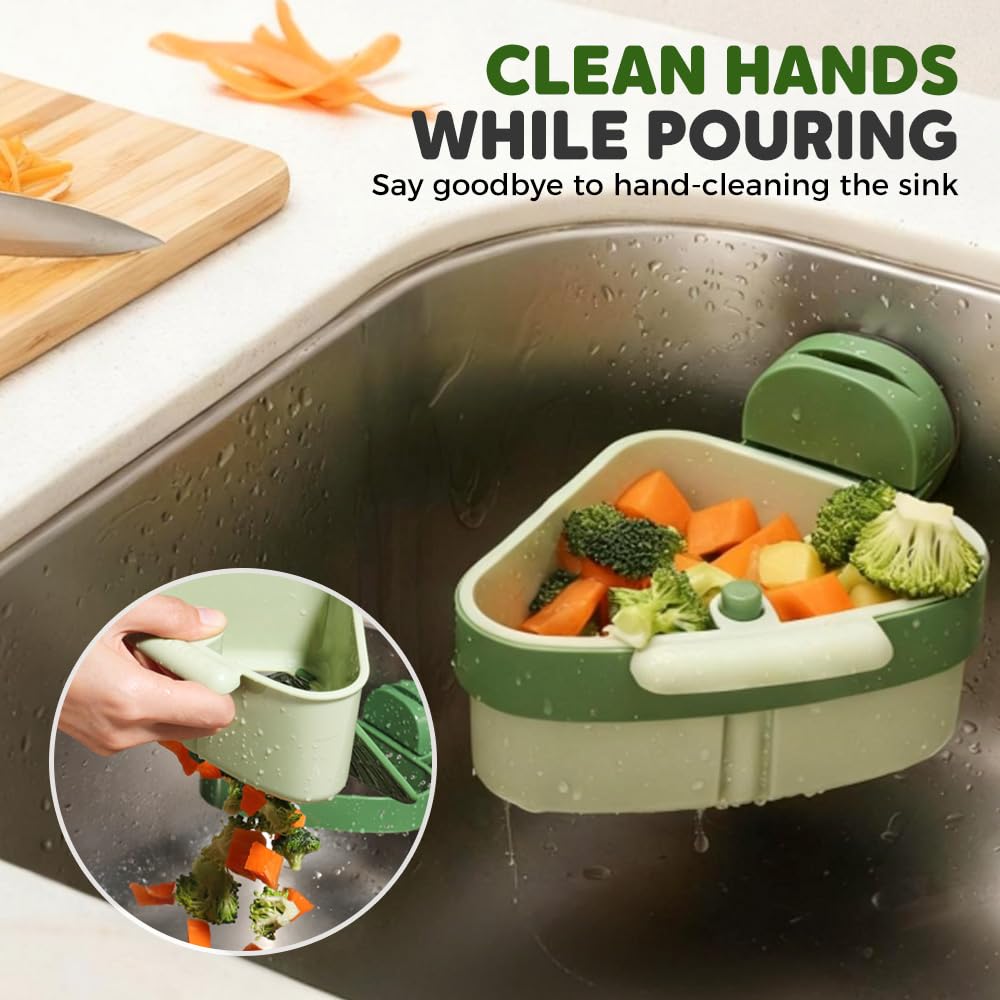 2026 Self-Cleaning Kitchen Sink Food Waste Catcher Faucet Hanging,Press Automatic Dumping Sink Strainer Basket,Multi-Purpose Kitchen Draining Basket,Trash Catcher for Garbage Leftovers (A-Green/1PCS)