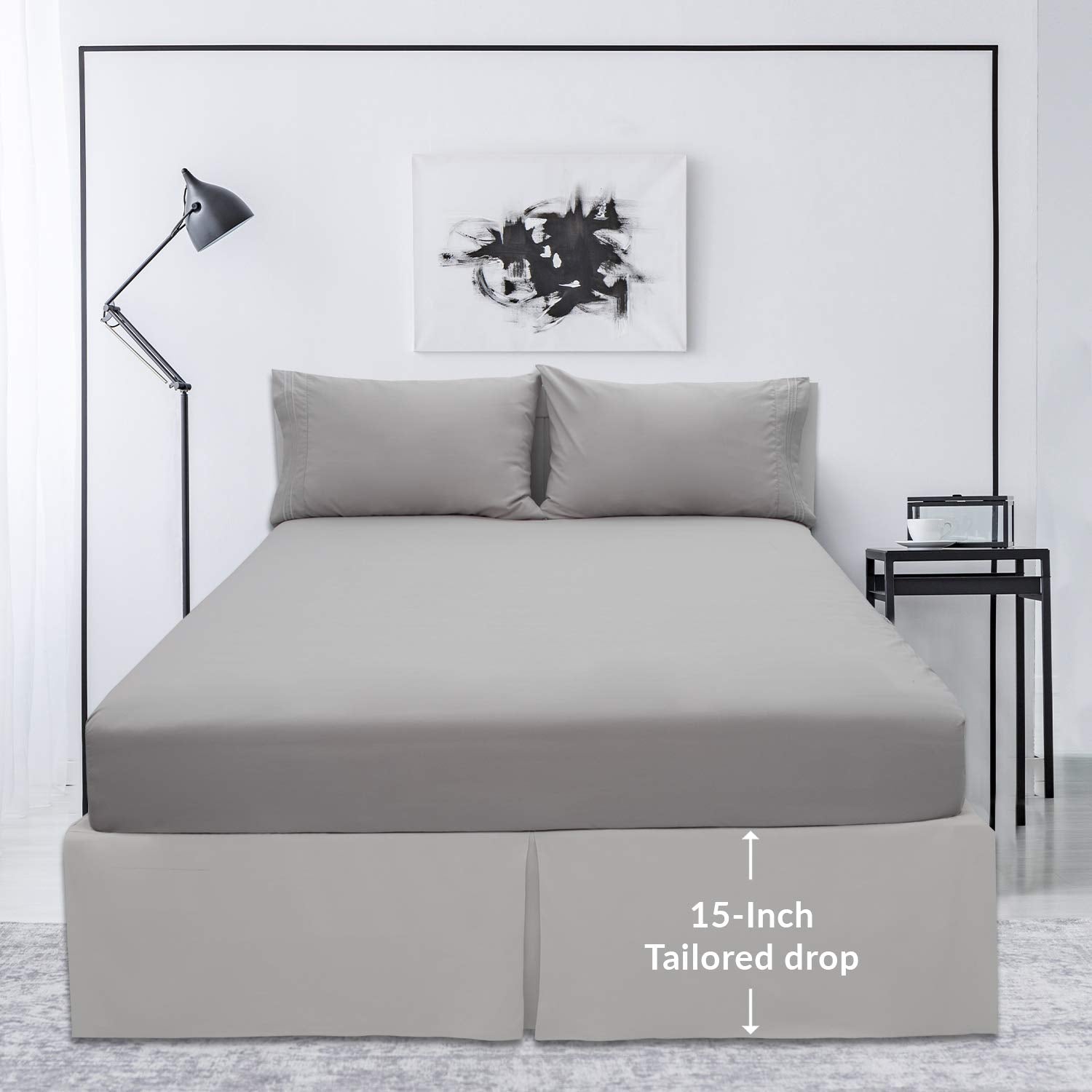 Mellanni King Bed Sheet Set + Bed Skirt Bundle&Save - Hotel Luxury Bedding Sheets & Pillowcases - Bundle Includes: 4pcs Bed Sheet Set and 15-Inch Drop Pleated Bed Skirt (King, Light Gray)