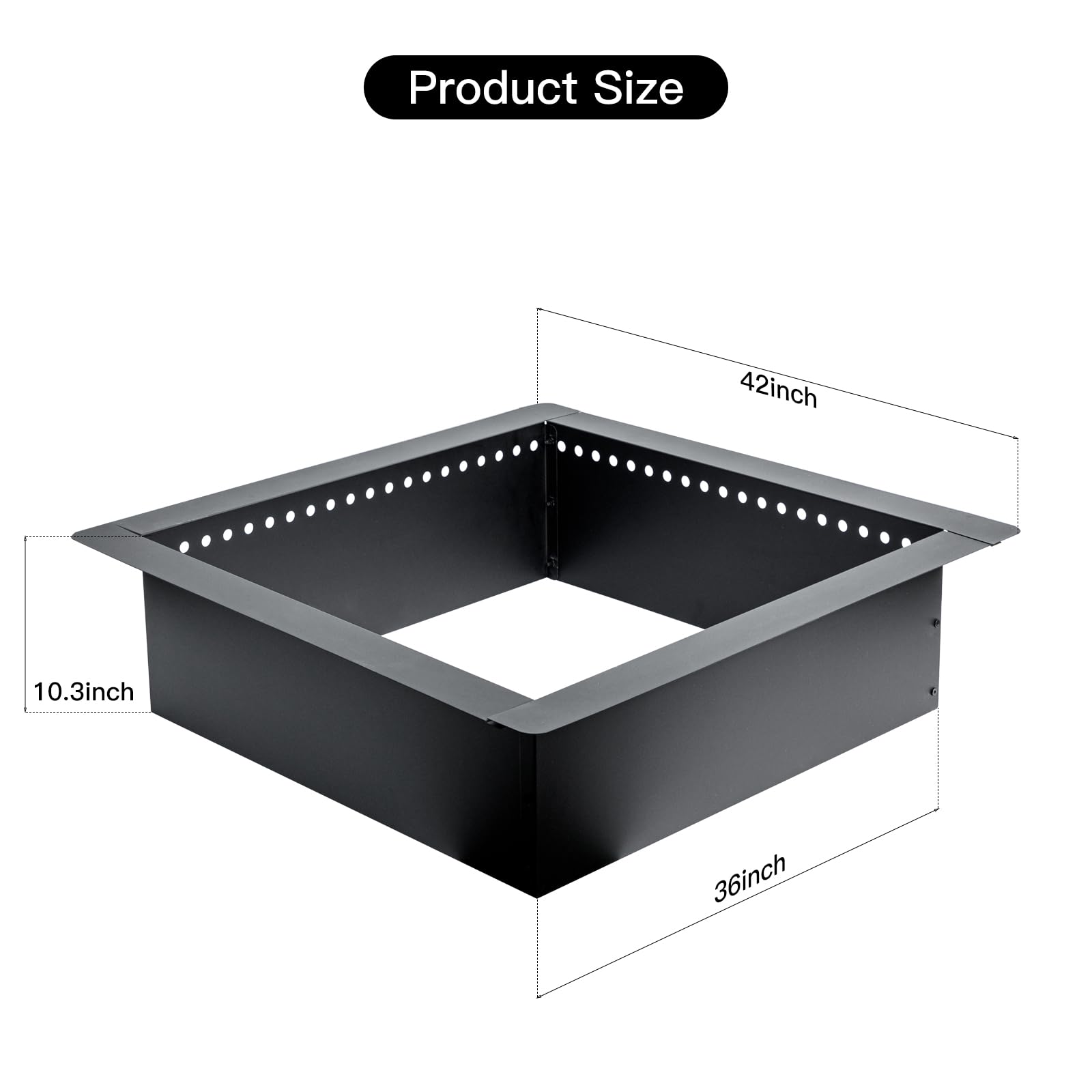 Grovellis 42 inch Outdoor Fire Pit Liner, Square Heavy Duty Fire Pits, Rim Insert Firepit for Outside, DIY Campfire Fireplace