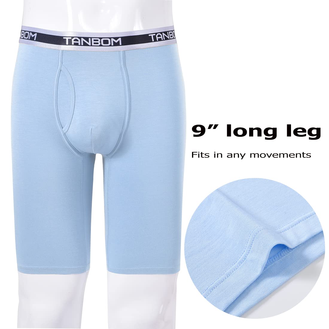 ZONBAILON Mens Bamboo Viscose 9" Long Leg Anti Chafing Boxer Briefs Underwear (Multicolor02*4-Pack, 3XL)