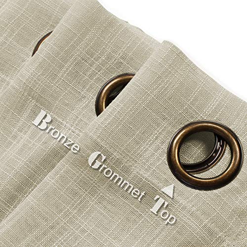 VOILYBIRD Palma Linen Semi Sheer Curtains for Bedroom 63 Inch Length Light Filtering Draperies Bronze Grommet Set of 2 Panels (52''W x 63''L, Beige)