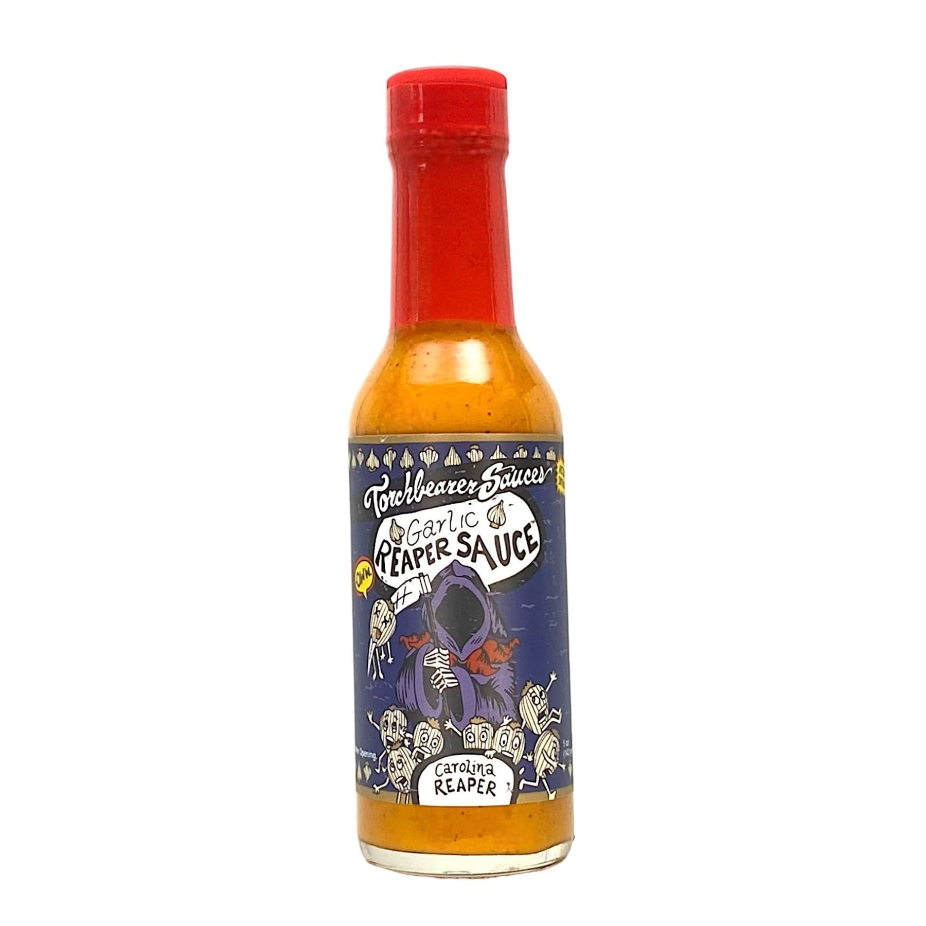 Torchbearer Sauces Garlic Reaper Sauce, 5oz Garlic & Carolina Reaper Hot Sauce, Heat Level 9 - Featured on Hot Ones - All Natural, Extract-Free, Made in USA