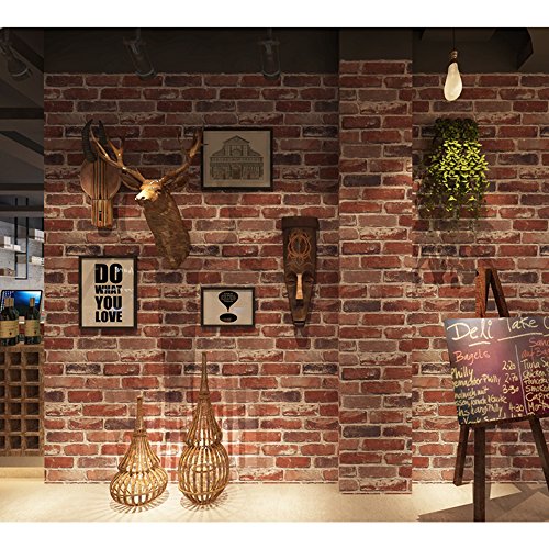 Akywall Red Brick Wallpaper Peel and Stick Realistic Distressed Textured Rock Stone Self Adhesive Contact Paper Embossed Vintage Removable Vinyl Wall Paper Faux Brick Look Wall Covering 118inch