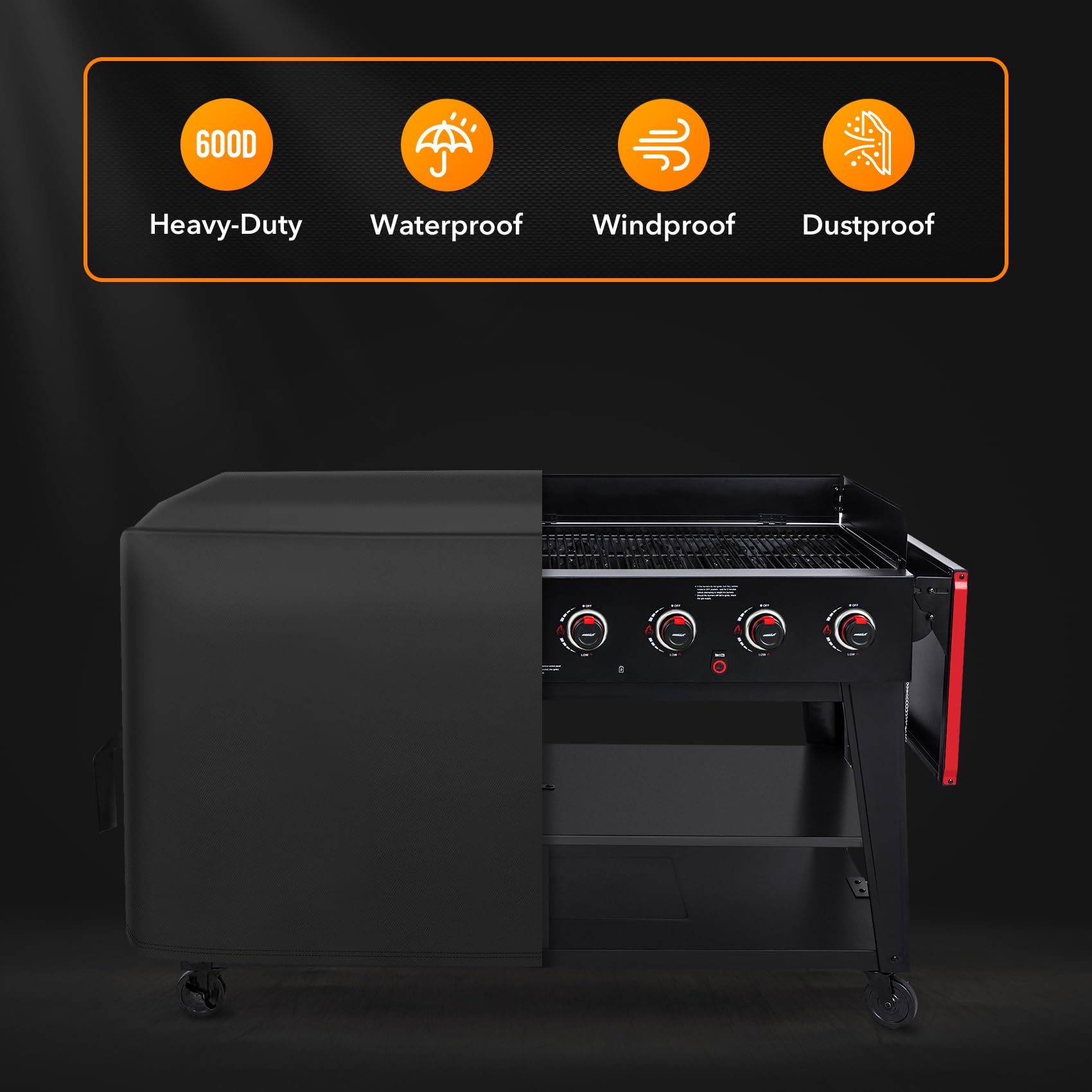 ZBXFCSH Heavy Duty 600D Polyester Cover Compatible with Royal Gourmet GB8001B GB8003 8-Burner Gas Grill with Hood, Water Resistant Outdoor BBQ Island Cover, All Weather, Black