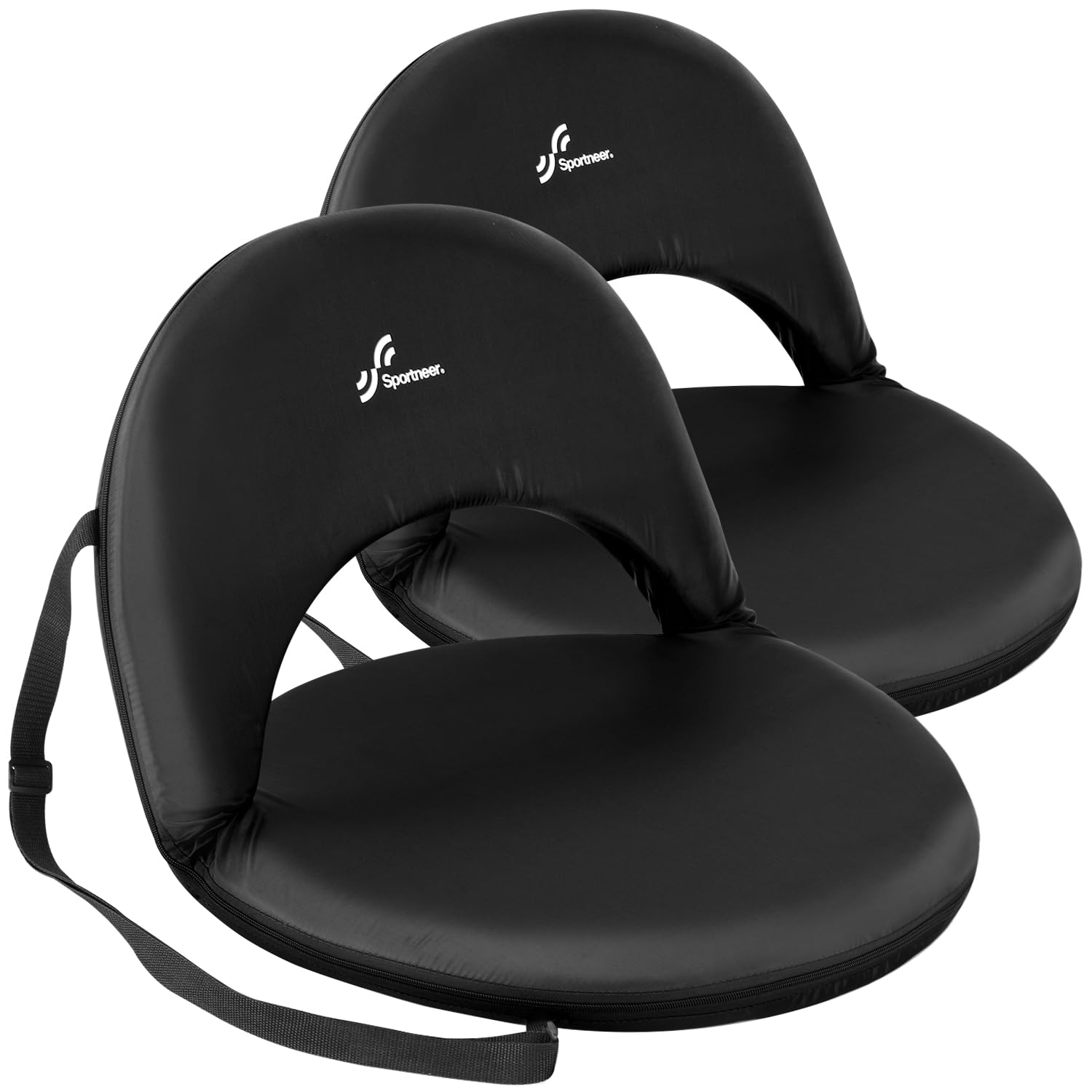 Sportneer Stadium Seats with Back Support: Extra Wide Stadium Seats for Bleachers with Shoulder Strap 2 Pack - Portable Round Bleacher Seats with 6 Reclining Positions for Camping, Sport, Event