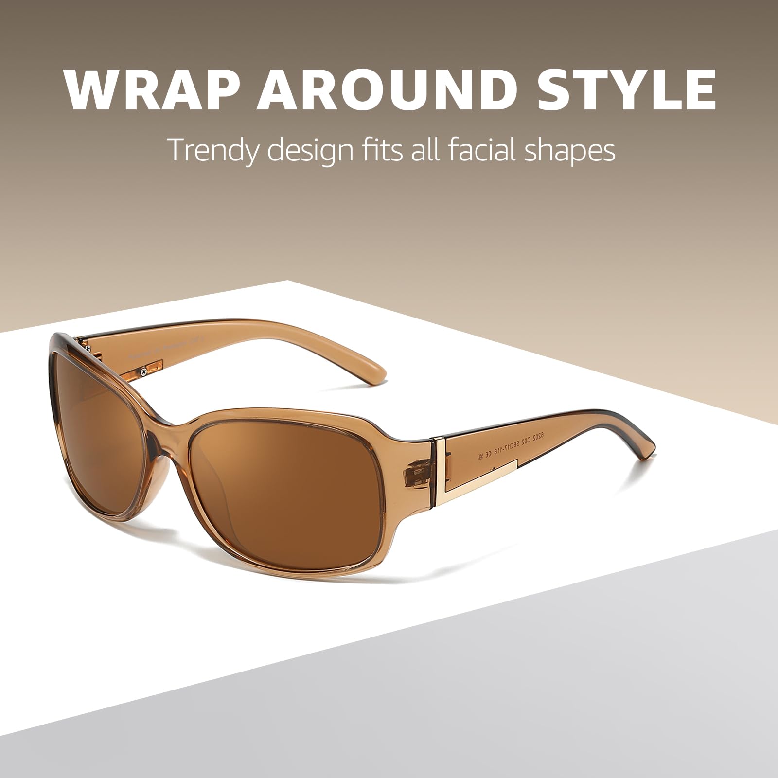 TJUTR Wrap Around Polarized Sunglasses for Women, Trendy UV400 Protection Designer Shades TS6202