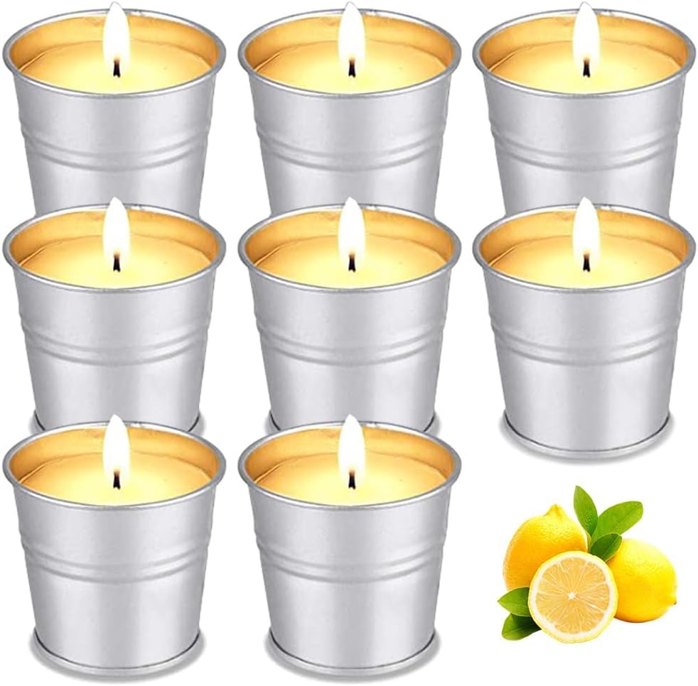 Facio Candles Outdoor Indoor 8 Pack Scented Candles Set Bulk Made with Soy Wax Bucket and Essential Oils for Garden Patio Yard Home Balcony, 8 Pack Citronella Candles