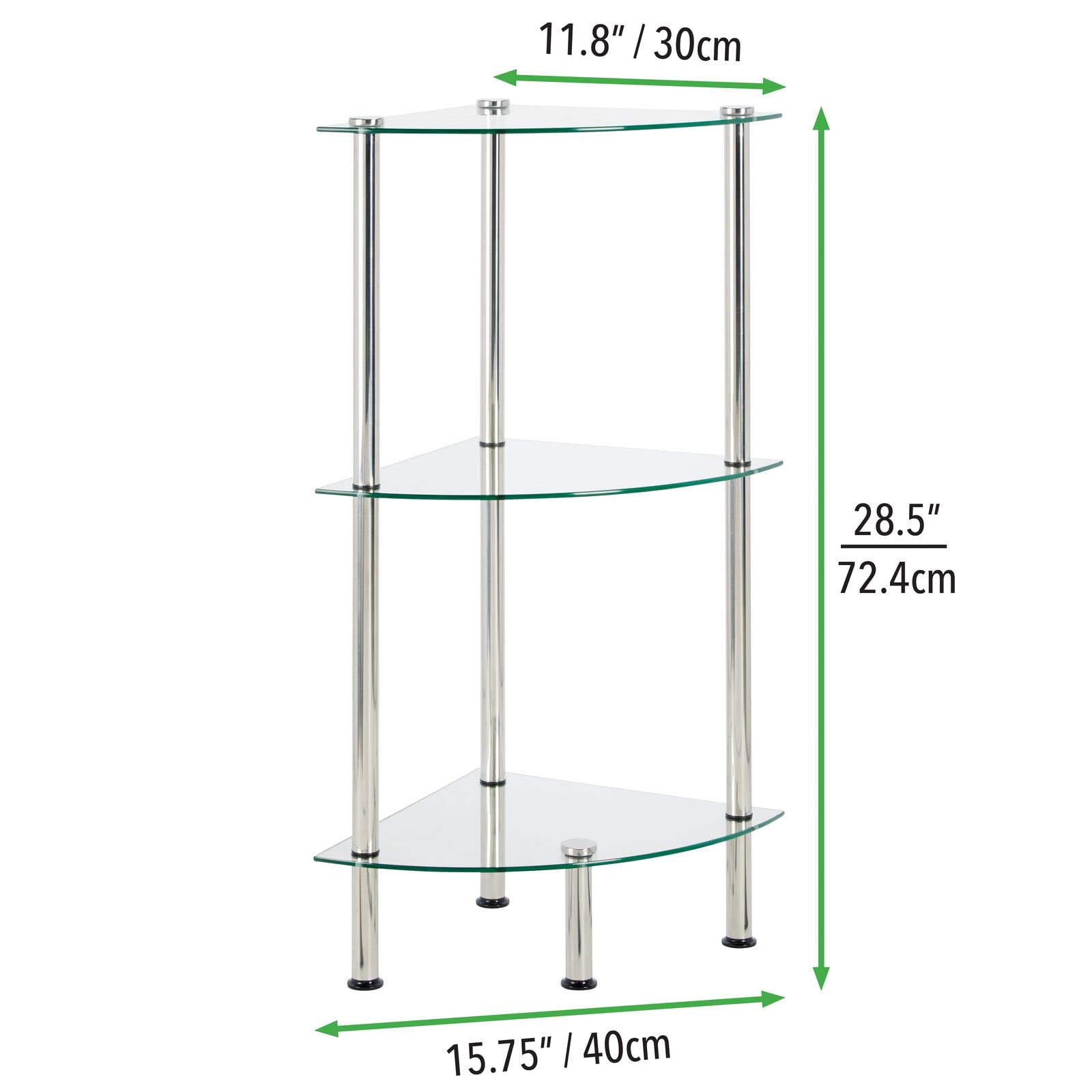 mDesign Modern Glass Corner 3-Tier Storage Organizer Tower Cabinet with Open Shelves - Household Furniture for Bathroom, Office, Bedroom, Living Room - Holds Books, Plants, Candles - Chrome/Clear