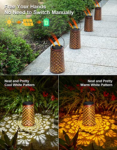 JSOT Solar Lanterns Outdoor Waterproof, 2 Pack Hanging Yard Decor Outdoor Lights for Metal Backyard Porch Patio Table Balcony Lawn Pathway Tree 2 Modes Warm/Cool White