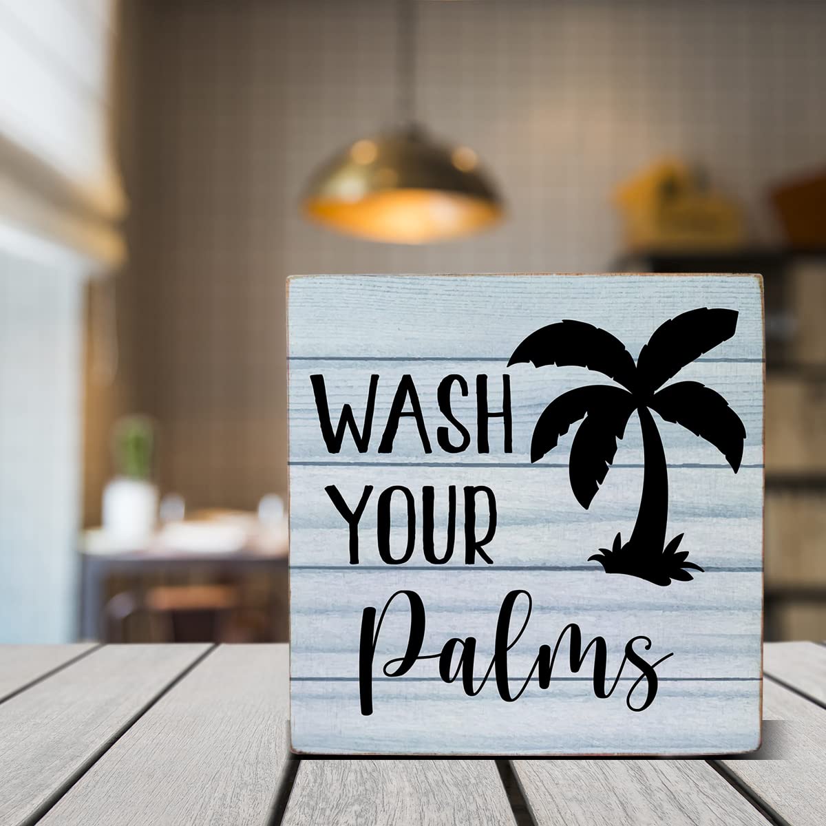 Wash Your Palms Wooden Box Sign Desk Decor, Bathroom Quote Wood Box Sign for Home Bathroom Shelf Table Decoration 5 X 5 Inch