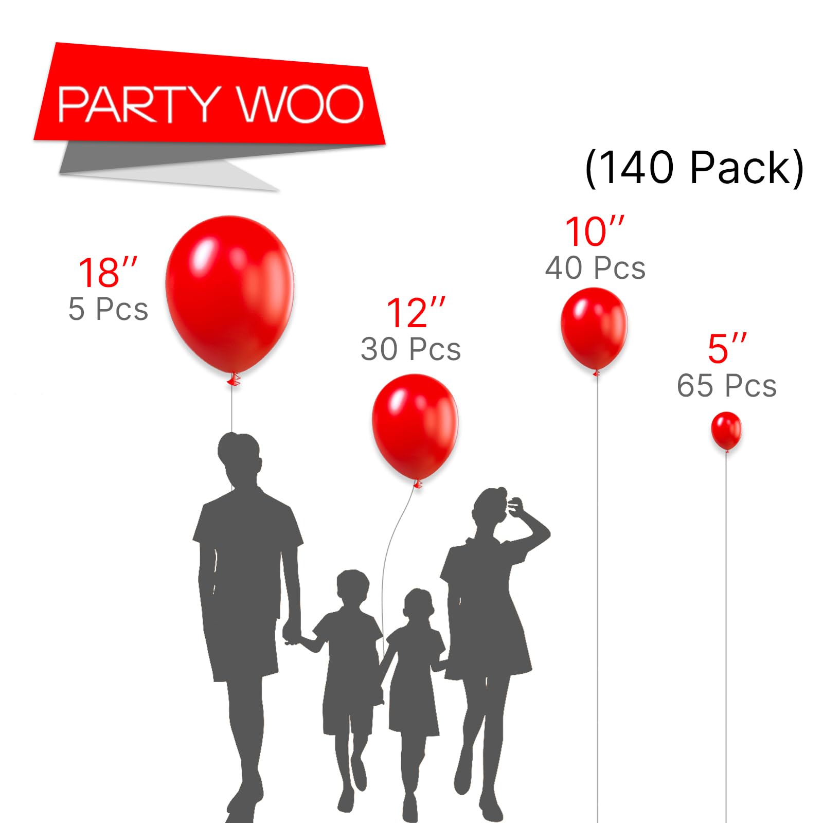 PartyWoo Red Balloons 140pcs Different Sizes of 18 12 10 5 Inch Matte Red Latex Balloon Arch Kit Garland for Birthday Graduation Bachelorette Cherry Casino Movie Theme Party Decorations Red-Y57