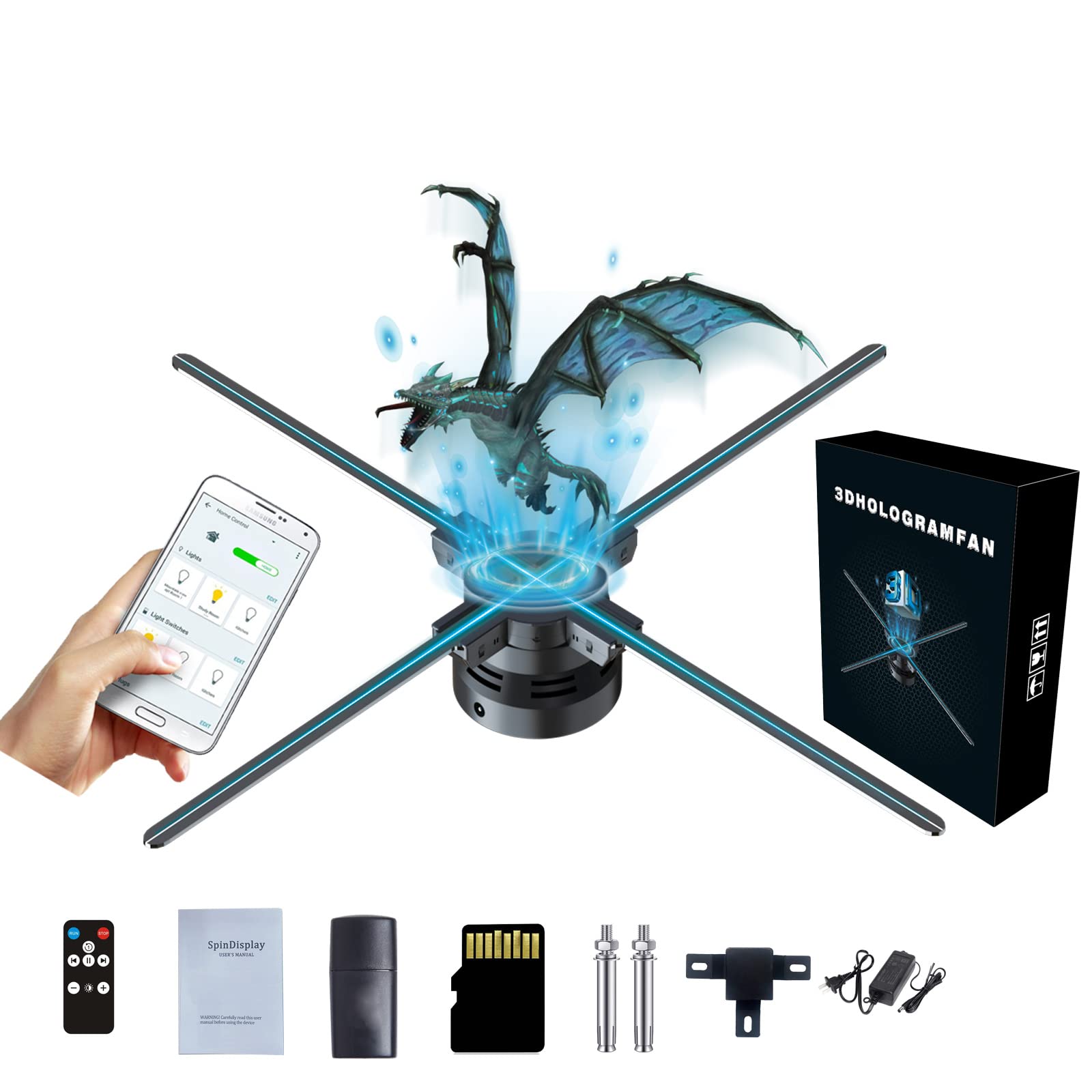 3D Hologram Fan,39.4"Missyou 3D Holographic Projector Holographic Christmas Tree Advertising Display with Remote,Bluetooth,Splicing,1500+ Video Library for Business Store Signs,Bar,Casino,Party