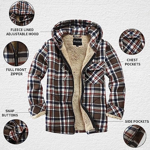 Elesuit Men's Full Zip Fleece Flannel Jackets Shirt Plaid Cotton Hoodies Soft Warm Coat for Men with Hood Blue 3X-Large