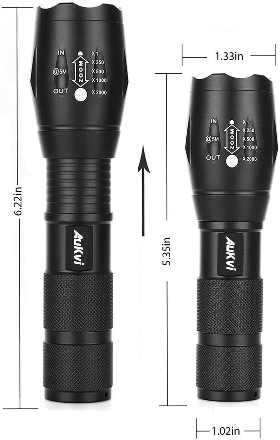 AuKvi TC1200 Tactical Flashlight 3000 Lumens Zoomable 5 Modes for Hurricane Camping Hiking etc (4-Pack)