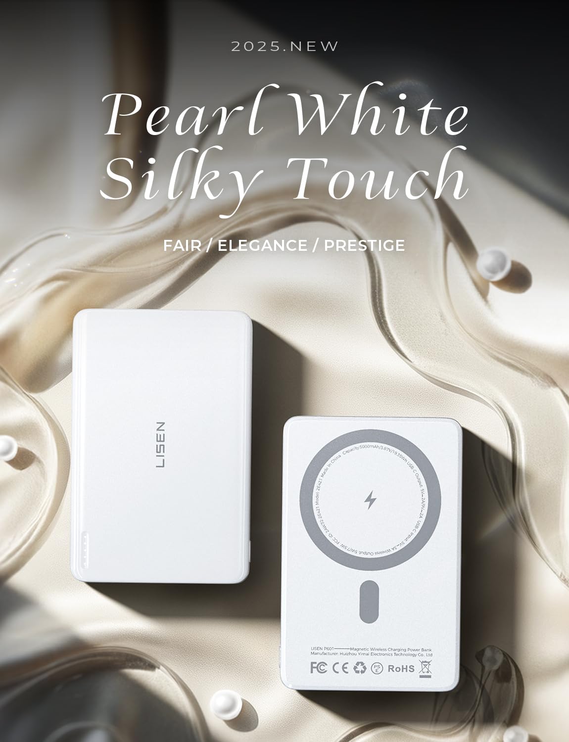 LISEN 0.3‘’ Ultra Slim MagSafe Portable Charger,5000mAh Wireless Card Slim MagSafe Battery Pack iPhone 17 Air Accessories,Magnetic Power Bank for iPhone 17 Pro Max Plus Air/16/15/14/13/12,Pearl