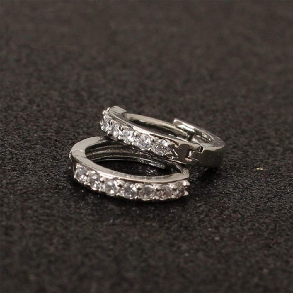 925 Sterling Silver Hoop Earrings for Women | Small Zircon Inlay Hoops Stud Earring Fashion Jewelry Gift (one row zircon)