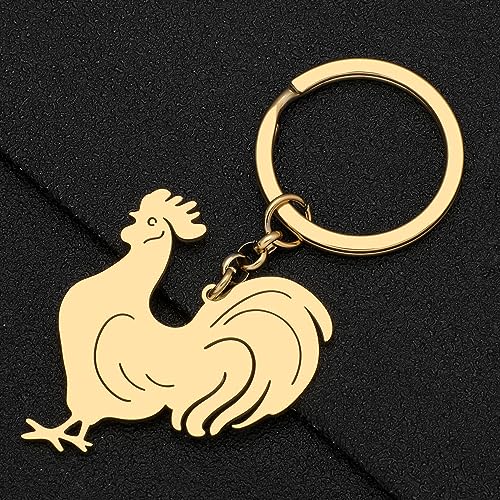 LONYOO Chicken Keychain Stainless Steel Chicken Keyring Gifts for Women Purse Car Key Charms (Gold)