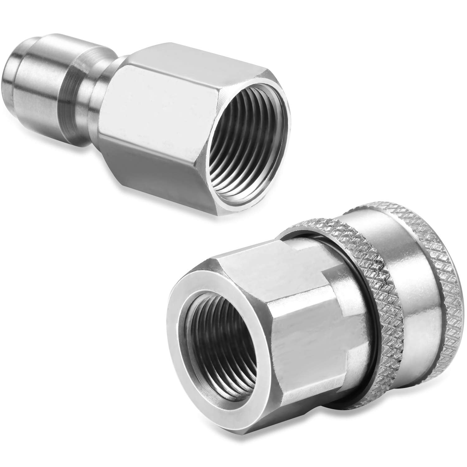 2 Sets Hotop NPT 3/8 Inch Stainless Steel Male and Female Quick Connector Kit Pressure Washer Adapters (Internal Thread)