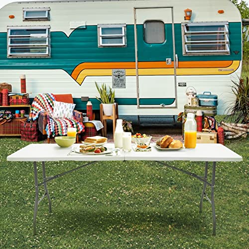 EDEBIBY 4FT 122cz Folding Table Portable Heavy Duty Plastic Fold-in-Half Utility Foldable Table White