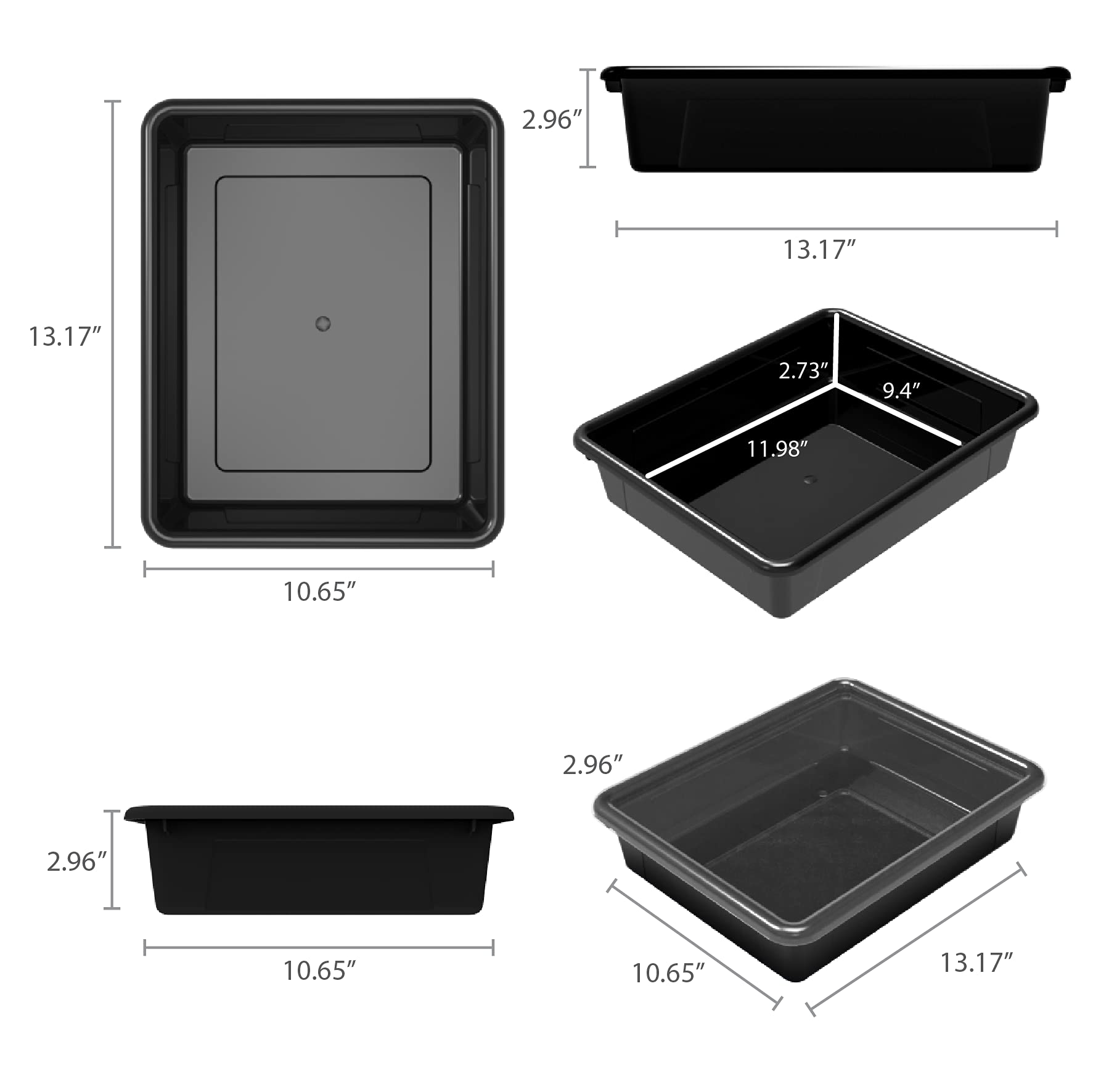 Storex Letter Size Flat Storage Tray – Organizer Bin for Classroom, Office and Home, Black, 5-Pack (62516U05C), 10 x 13 x 3 Inches