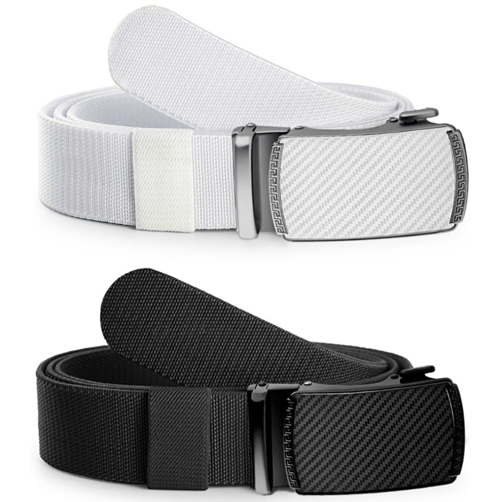 DOOPAI Belt Men, elastic golf belts for men, 2 Pack Nylon Ratchet Belt Mens Belts Casual, Adjustable Trim to Fit