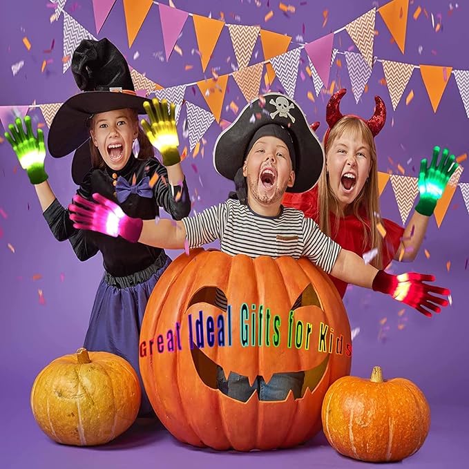COTRUERE 12 Color Led Light up Gloves Cool Finger Flashing Toys Rave Party Favor Gifts for Boys Girls Halloween Christmas Easter Basket Birthday Parties for Kids Teens Adults(1 Pair)
