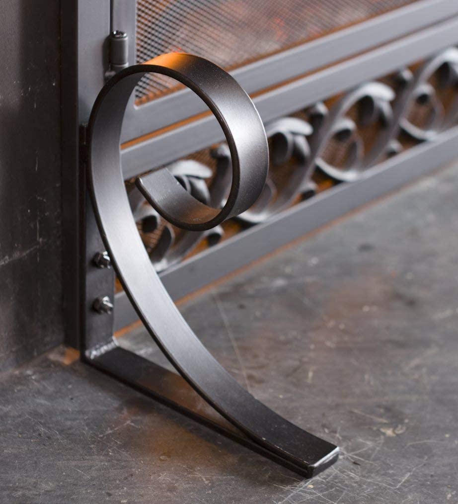 Plow & Hearth Metal Fireplace Screen Scrollwork Black | 38" W x 31½"H | 2 Door | Spark Guard Grate | Fire Place Cover | Wood Burning Stove Accessories