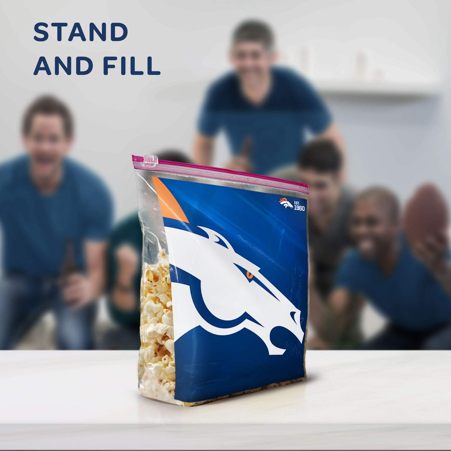 Ziploc Slider Storage Gallon Bag, Great for Grab-and-go Snacking, Tailgating or homegating, 20 Count- NFL Denver Broncos