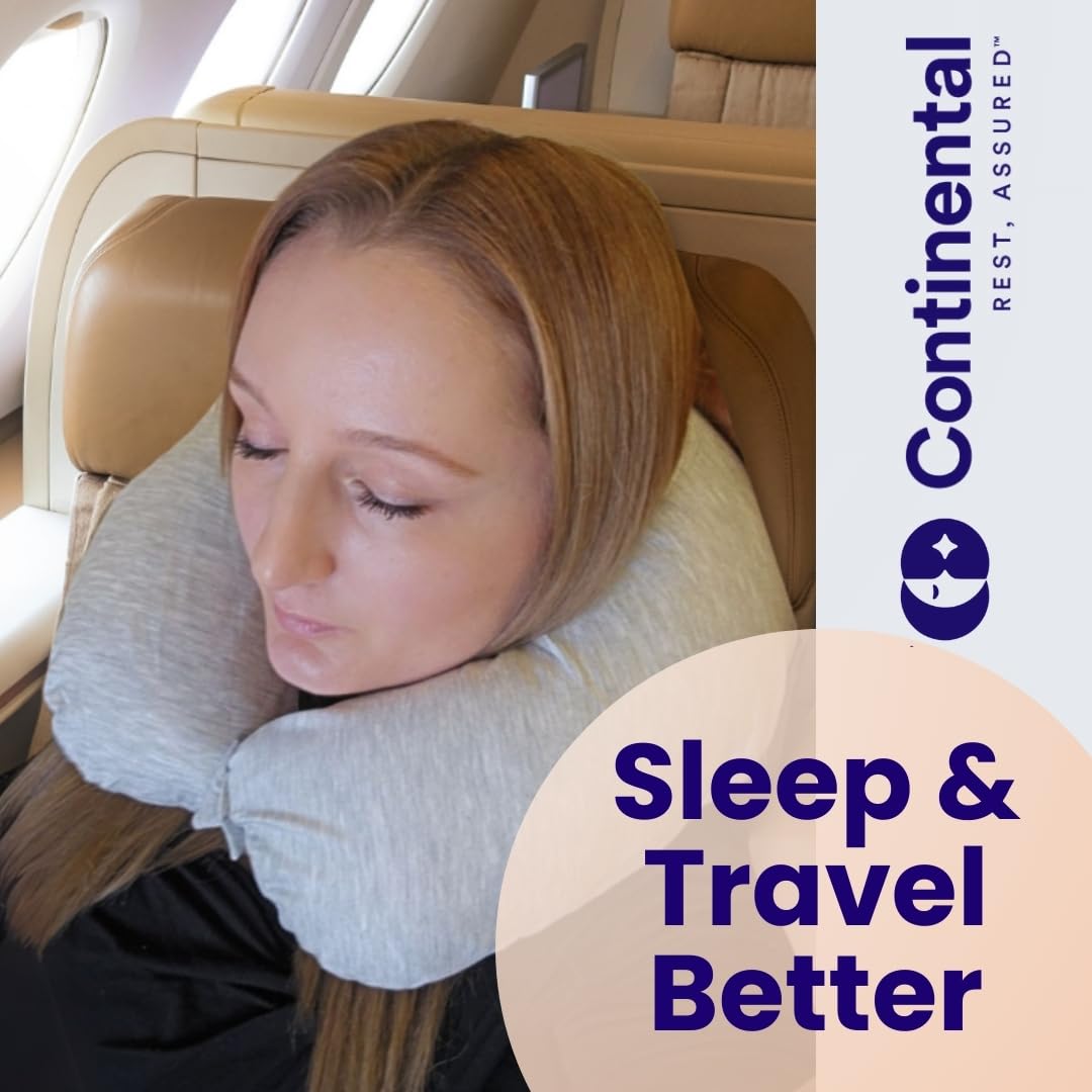 Continental Bedding - Travel Neck Pillow - U Shaped 13x11 Inch - Polyester Fill - Removable Gray Viscose Derived from Bamboo Cover in Travel Case