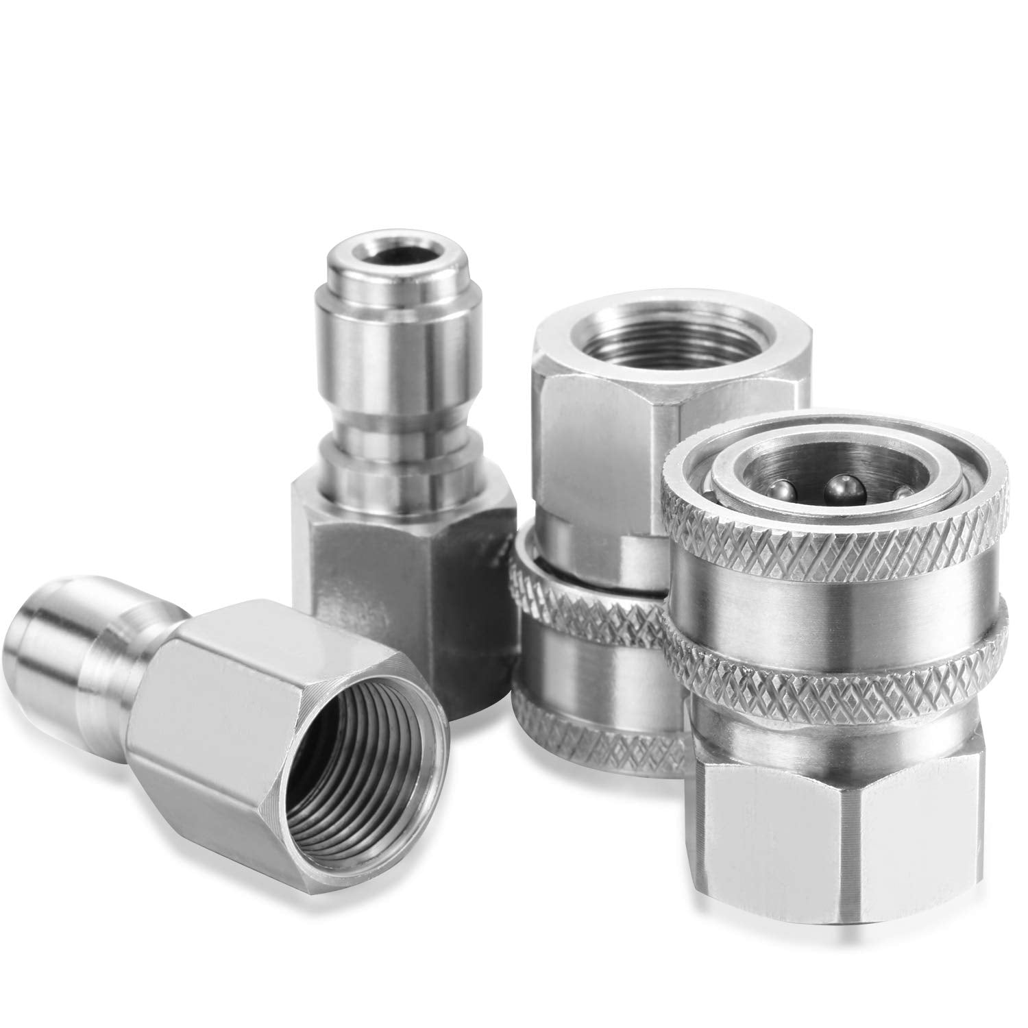 2 Sets Hotop NPT 3/8 Inch Stainless Steel Male and Female Quick Connector Kit Pressure Washer Adapters (Internal Thread)