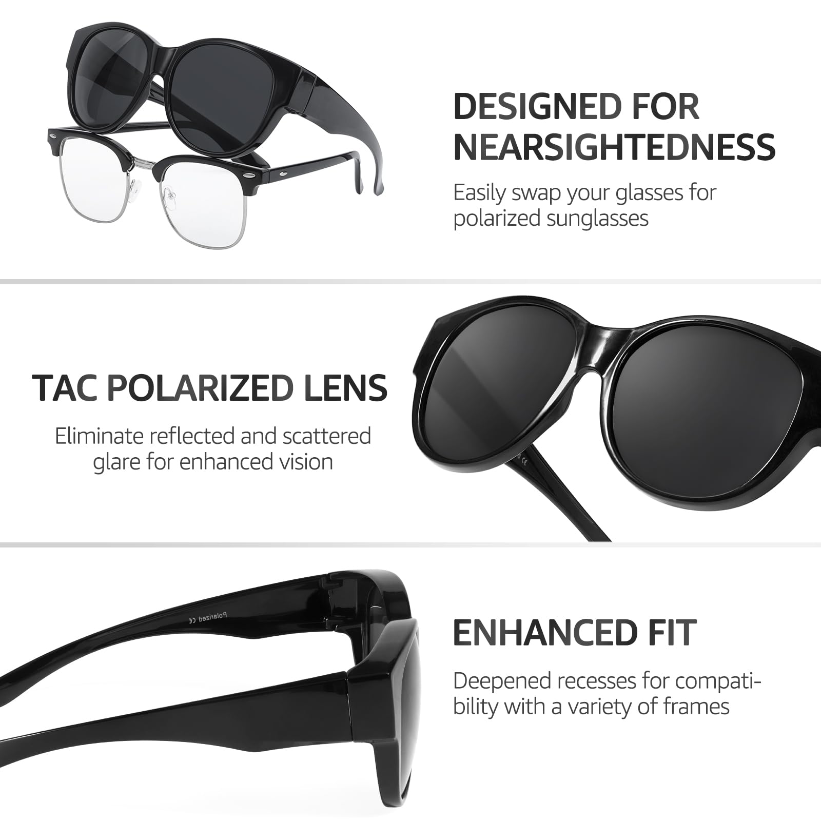 TJUTR Oversized Fit Over Sunglasses for Women Trendy Polarized Sun Glasses Over Prescription Glasses with UV400 Protection