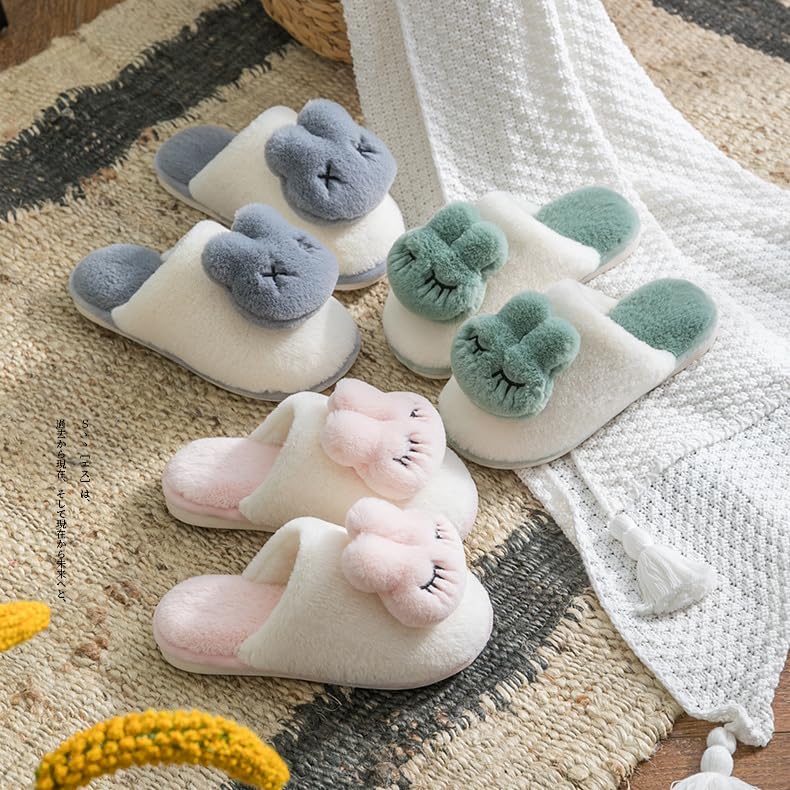 Splendrive Fuzzy Slippers Cute Slippers Soft Plush Animal Slippers Warm Bunny House Slippers (Blue, 4.5)