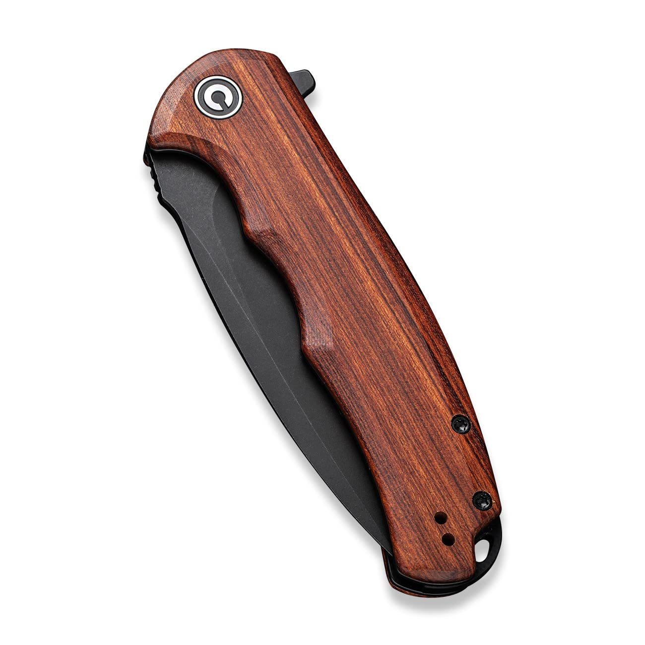 CIVIVI Folding Pocket Knife- Praxis Flipper Liner Lock Knife, 3.75" Black Stonewashed Blade with Cuibourtia Wood Handles, Reversible Clip for Everyday Carry Outdoor Use C803H