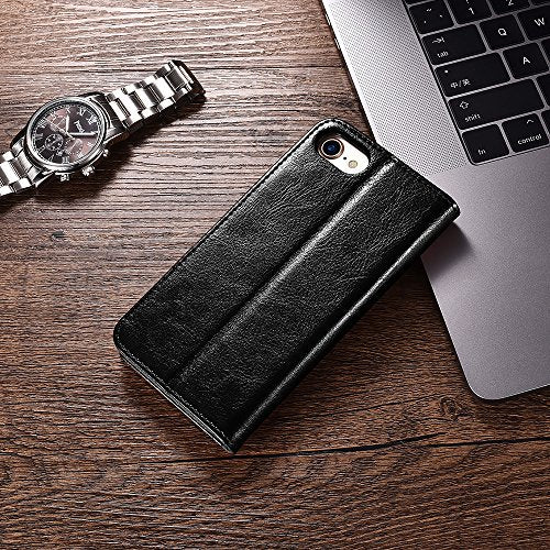 7, 8, SE 2nd/SE 3rd Case, ICARERCASE Leather Wallet Magneitc Case with Stand and 3 Credit Slots for 7/8/SE 2020/SE 2022 4.7 inch (Black)