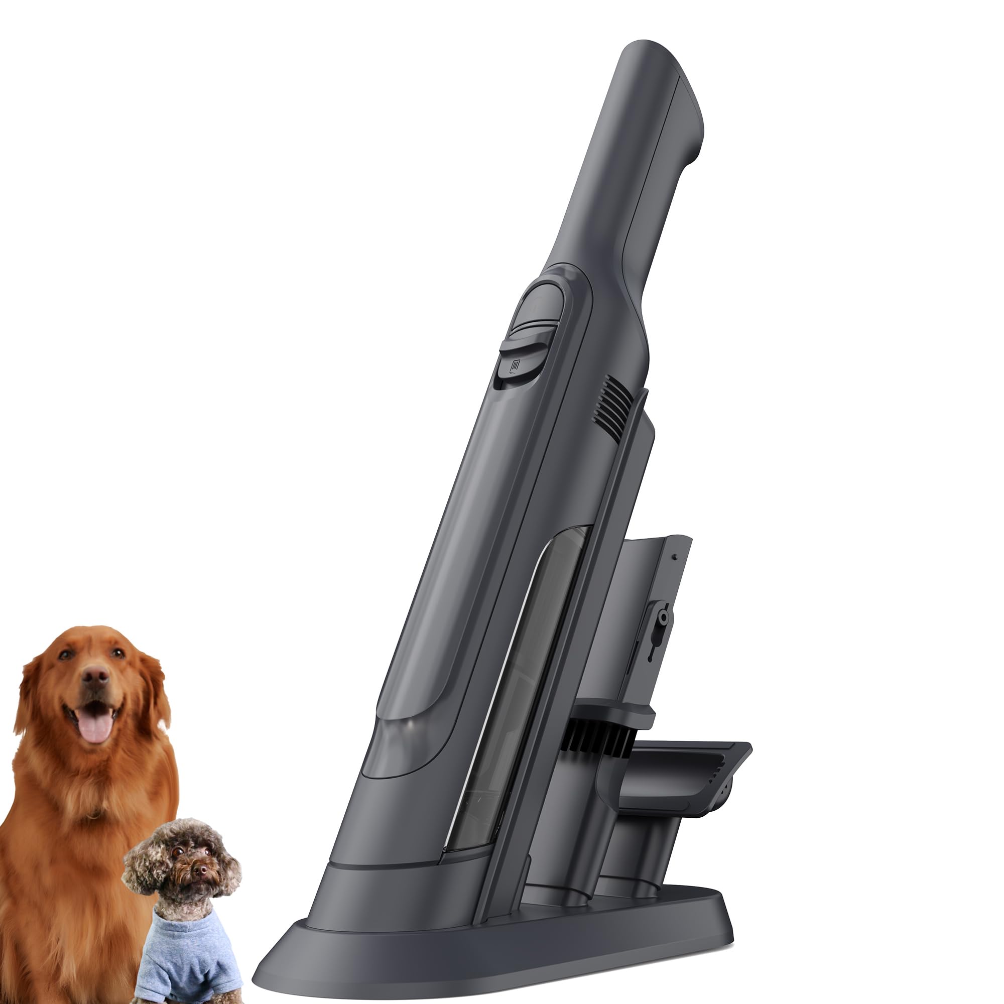 KANPETS Handheld Vacuum Cordless, Lightweight 1.4lb with Powerful Suction, Charging Dock, Single Touch Empty and Detachable Dust Cup, Portable Mini Car Vac for Home Pet Car, Steel Gray