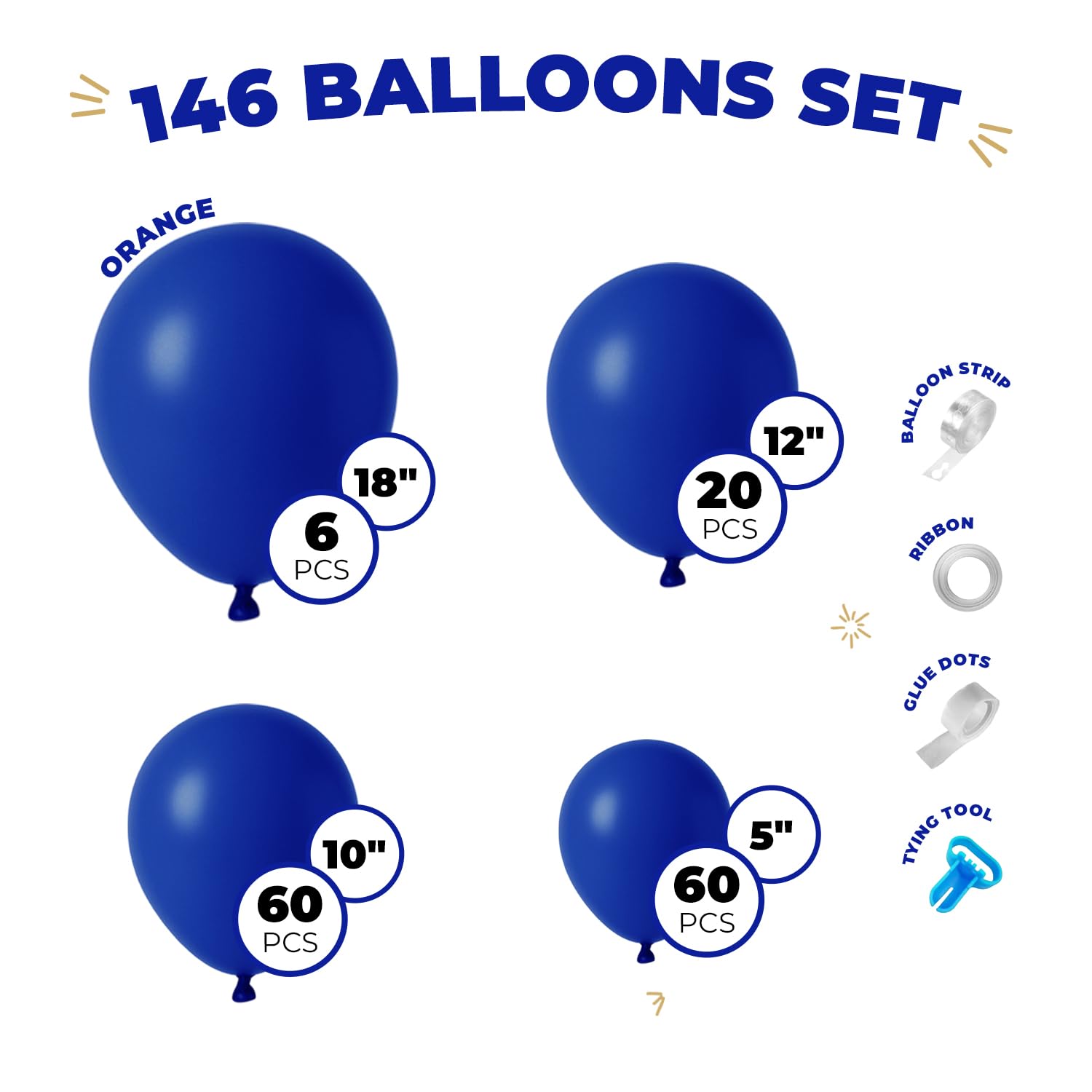 Balloon Garland Arch Kit – 146 Pcs Ultramarine Blue Balloons & Baby Shower Boxes with Letters – White Boxes with Blue, Silver & White Balloons